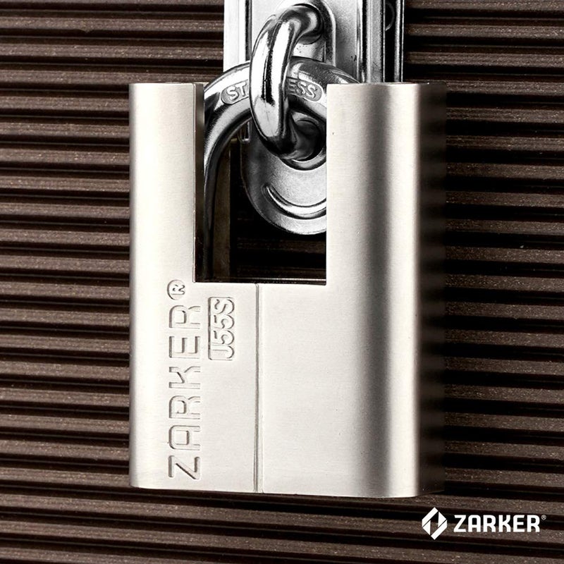 Zarker J55S keyed Padlock, Heavy Duty Stainless Steel Shackle Lock, Waterproof and Rustproof Storage, Warehouses, Garage, Outdoors, 1-Pack - Image 4